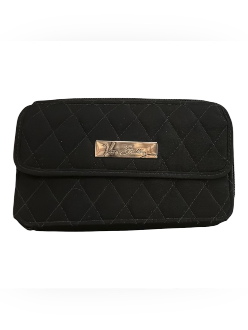 Vera Bradley Black Quilted Crossbody Bag and Wristlet with Flap Closure